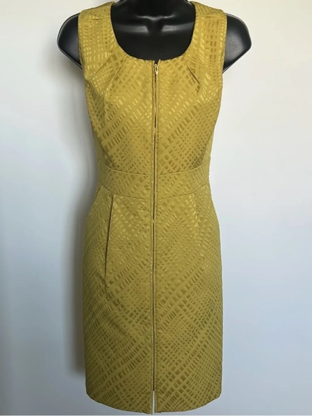 TAHARI ASL Women’s Zip Front Sheath Dress Size 8 P Mustard Gold - Picture 2 of 14